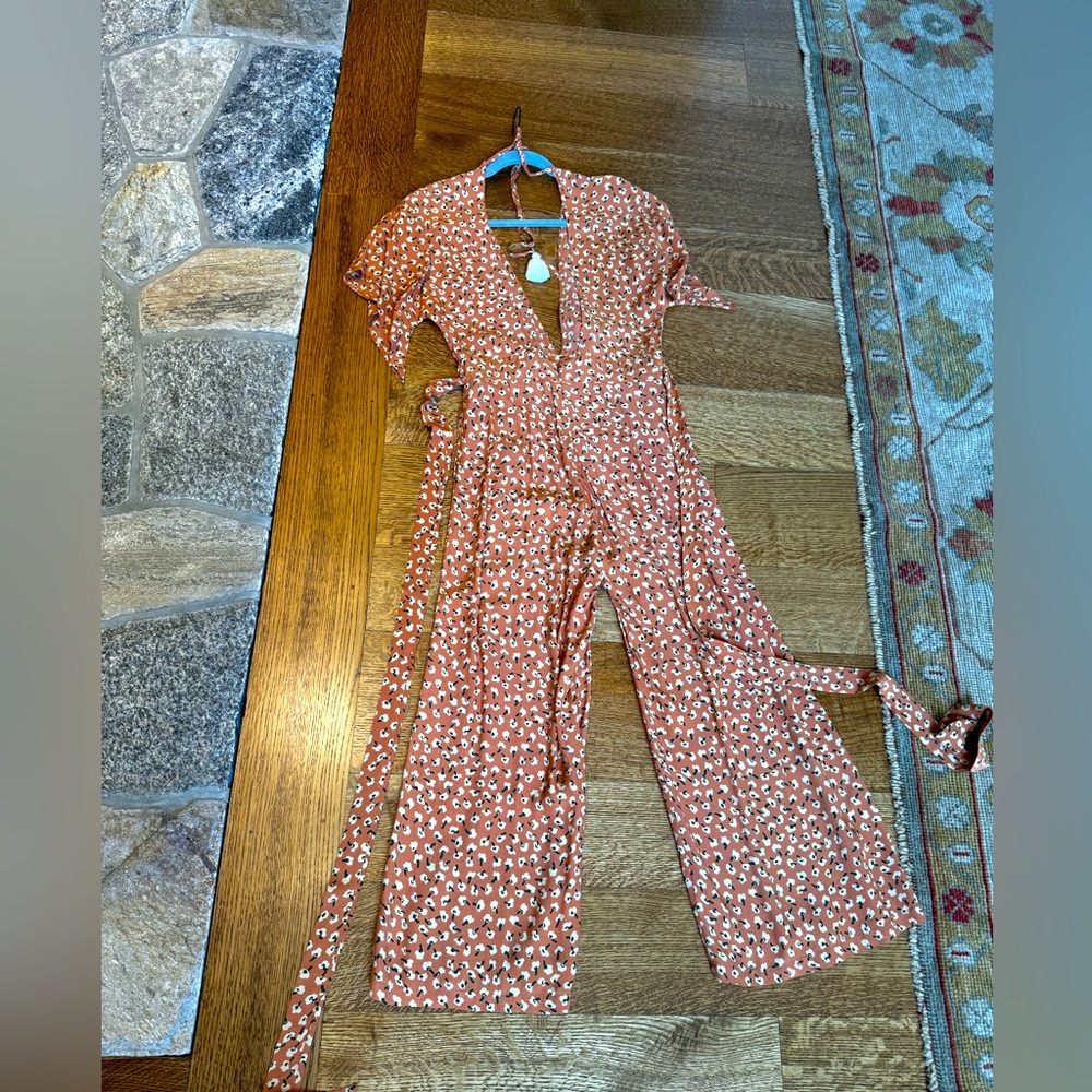 Faithfull The Brand Orange Floral Jumpsuit